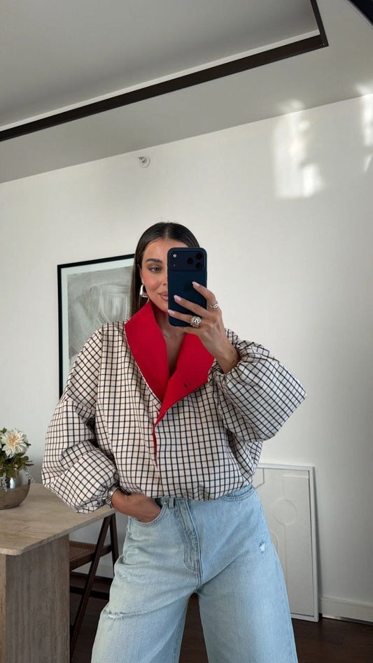 Red & White Contrast Jacket. ❤️